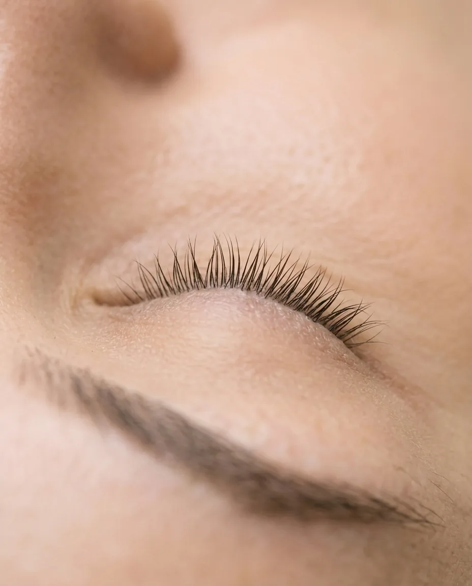 Close-up of lifted natural lashes