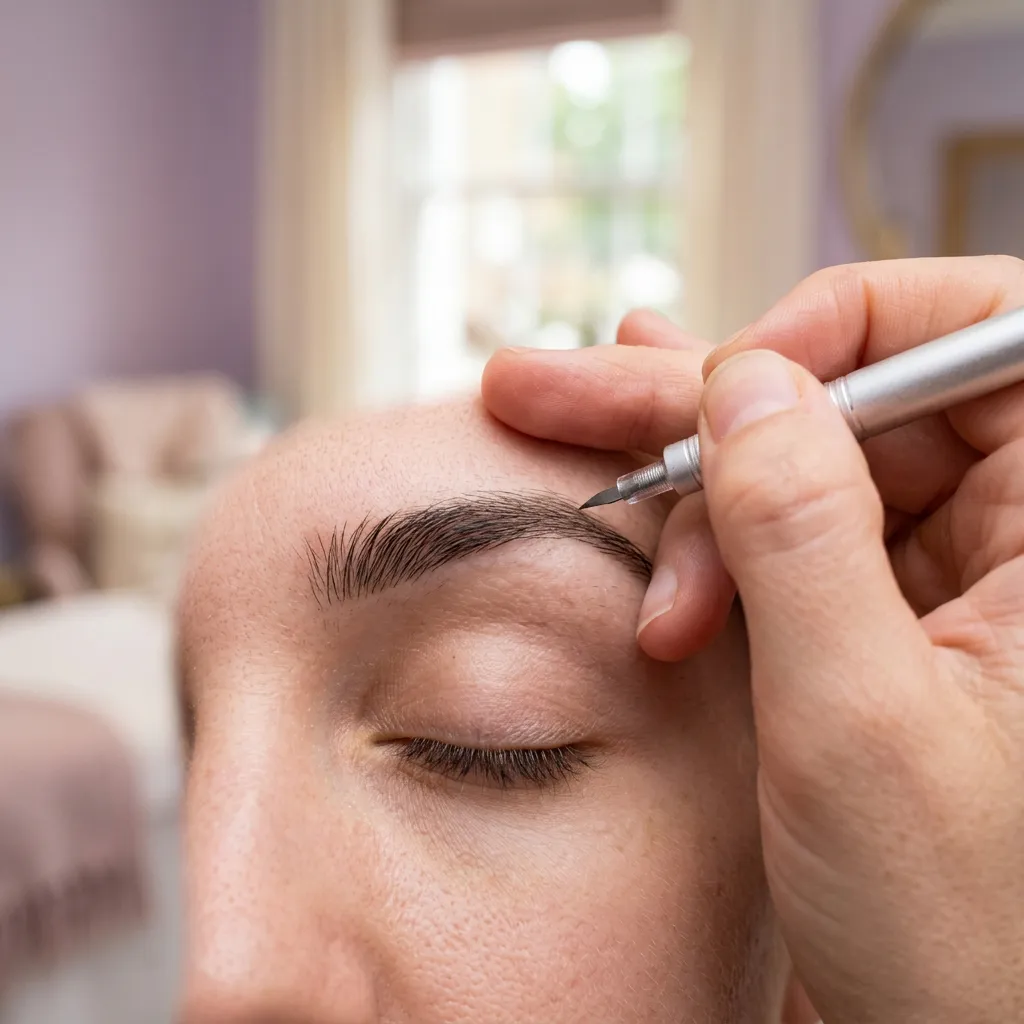 Brows being shaped in close detail